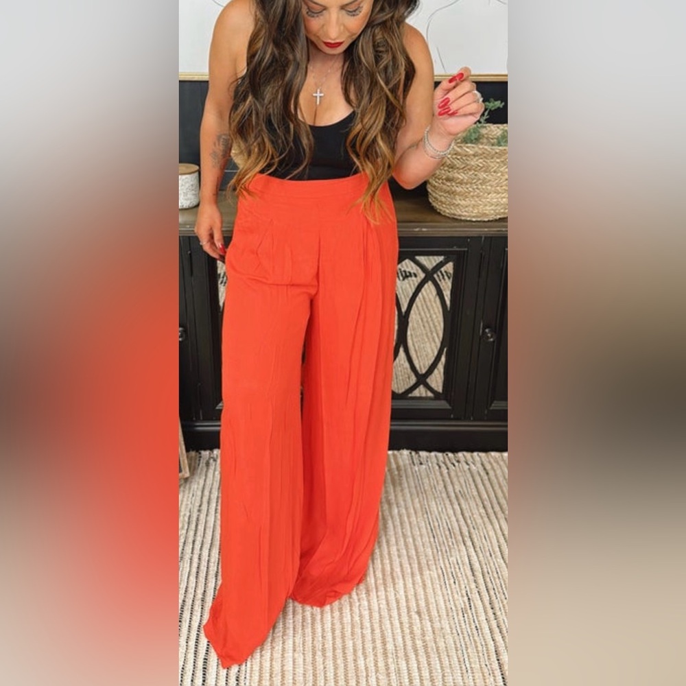 Red flowy pants